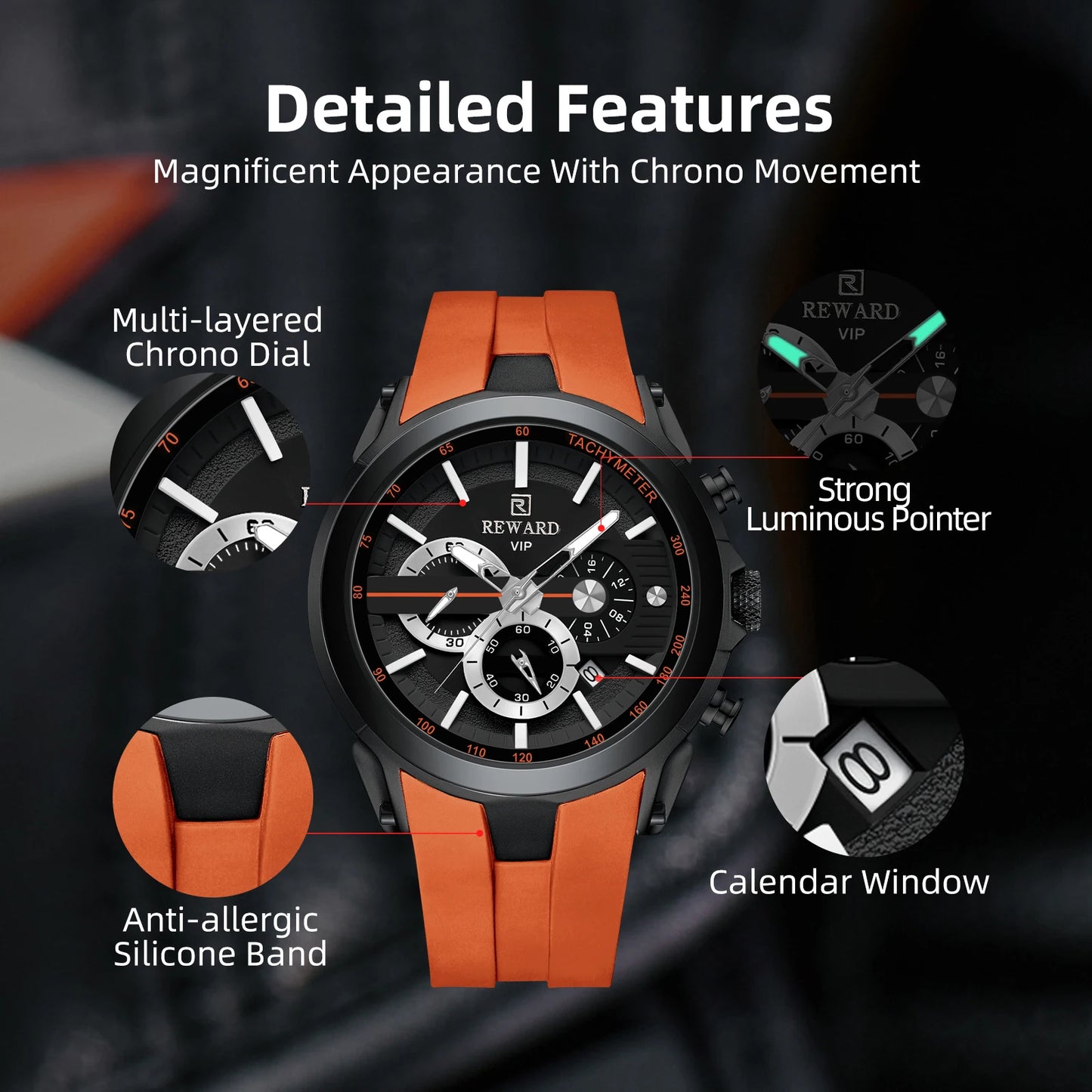 REWARD Men’s Chronograph Sports Watch with Silicone Strap – Model 83046