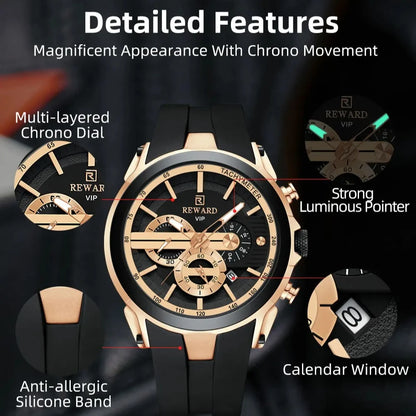REWARD Men’s Chronograph Sports Watch with Silicone Strap – Model 83046