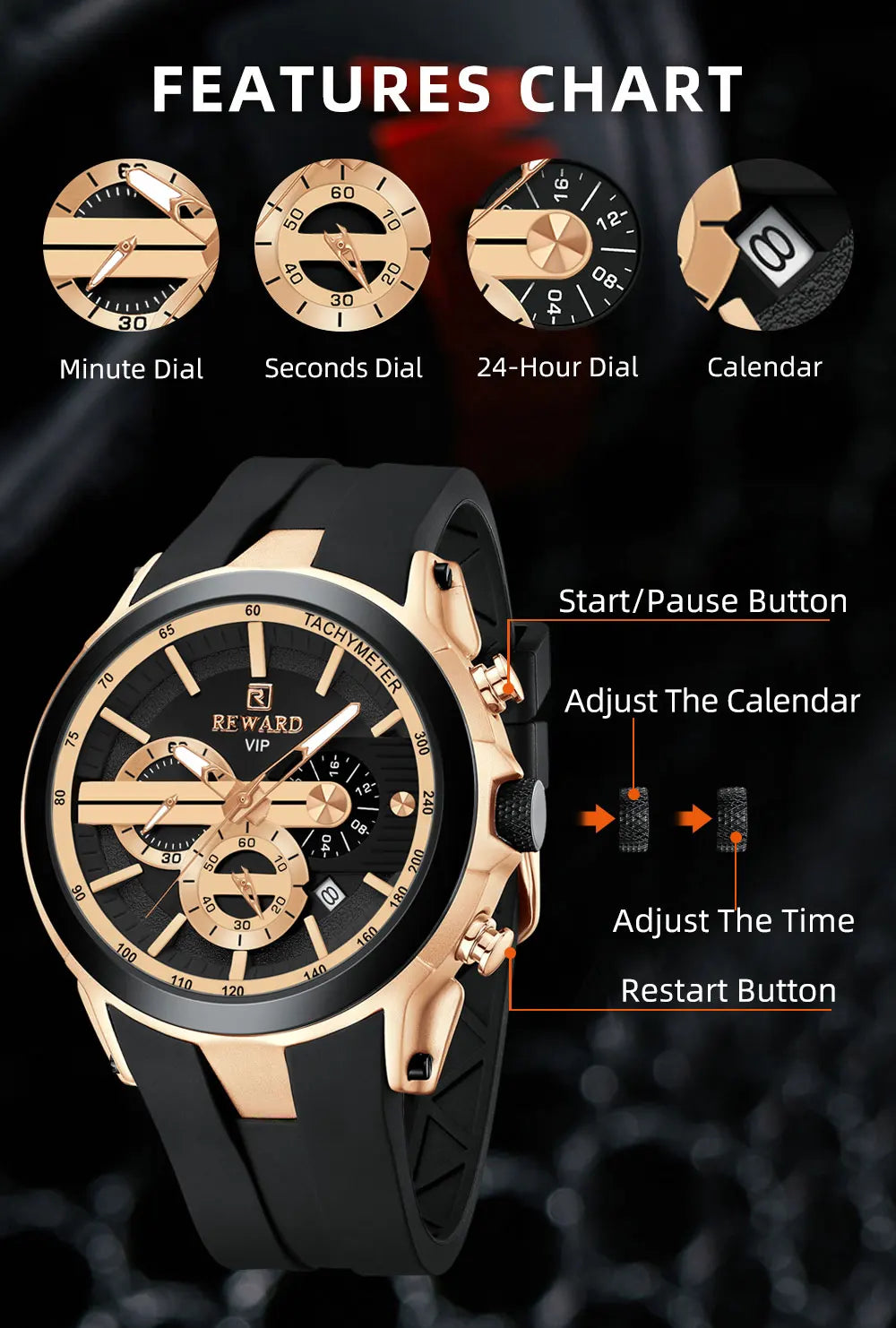 REWARD Men’s Chronograph Sports Watch with Silicone Strap – Model 83046