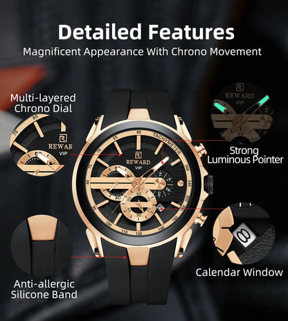 REWARD Men’s Chronograph Sports Watch with Silicone Strap – Model 83046