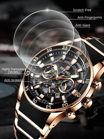 Reward VIP Men’s luxury Watch – Black and Gold Stainless Steel – Mahalti Qatar 